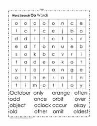 Words Beginning with O Wordsearch